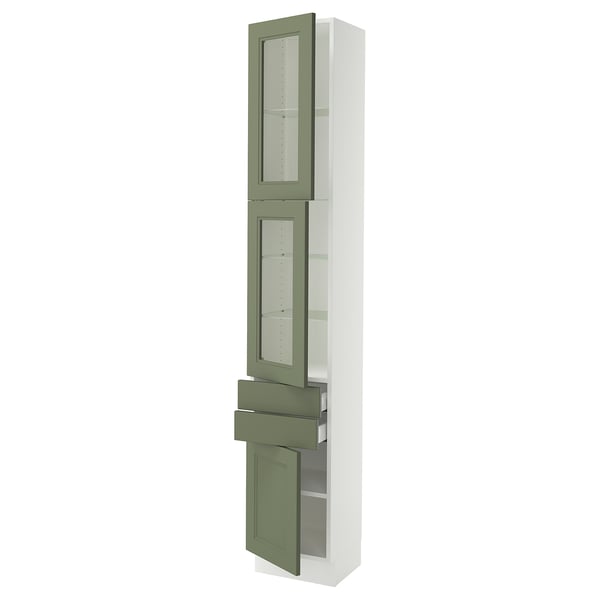 SEKTION / MAXIMERA Armoire haute 2 ptes vitr/2tir/1pte, blanc/Axstad gris-vert, 15x15x90 "