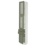 SEKTION / MAXIMERA Armoire haute 2 ptes vitr/2tir/1pte, blanc/Axstad gris-vert, 15x15x90 "