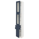 SEKTION / MAXIMERA Armoire haute 2 ptes vitr/2tir/1pte, blanc Axstad/mat bleu, 15x15x90 "