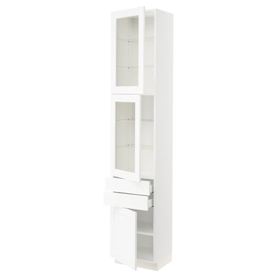 SEKTION / MAXIMERA Armoire haute 2 ptes vitr/2tir/1pte, blanc Enköping/blanc effet bois, 18x15x90 "