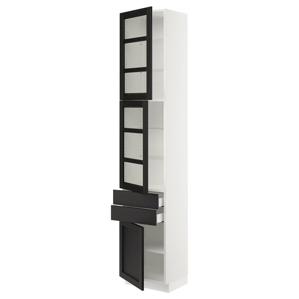 SEKTION / MAXIMERA Armoire haute 2 ptes vitr/2tir/1pte, blanc/Lerhyttan teinté noir, 18x15x90 "