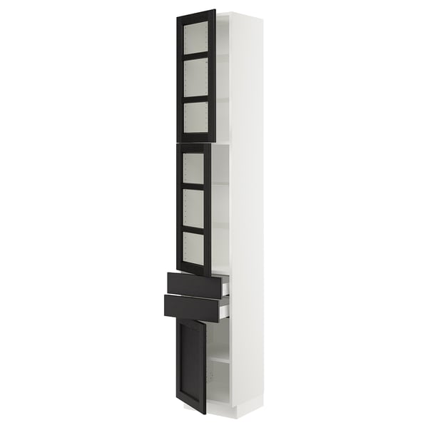 SEKTION / MAXIMERA Armoire haute 2 ptes vitr/2tir/1pte, blanc/Lerhyttan teinté noir, 15x15x90 "