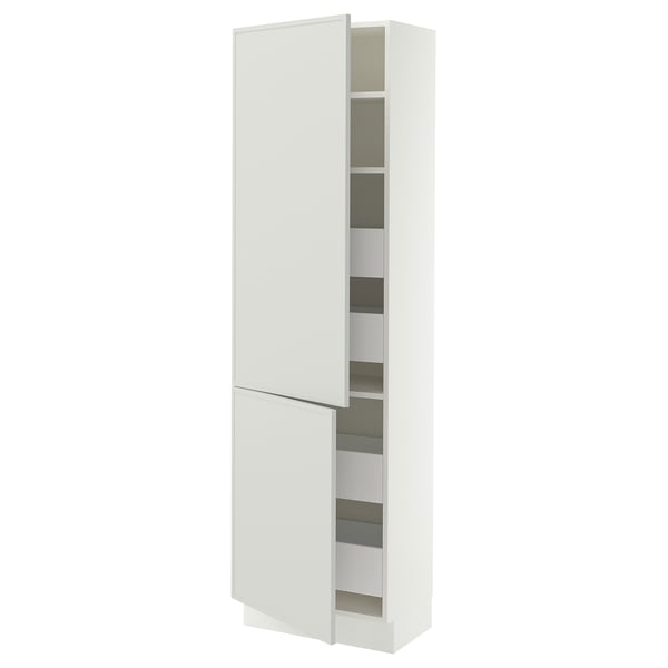 SEKTION / MAXIMERA Armoire haute+2portes/tabl/4tiroirs, blanc/Aspudden gris clair, 24x15x80 "
