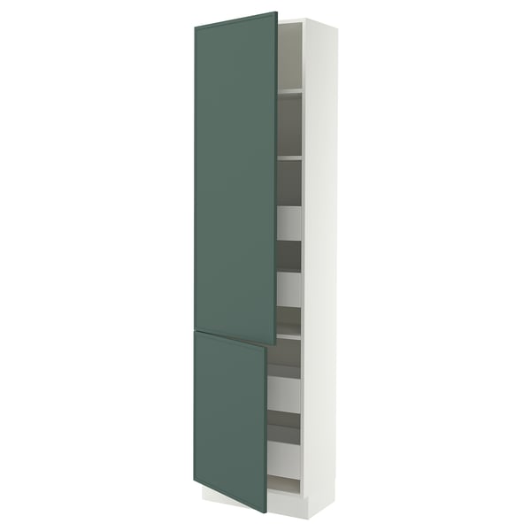 SEKTION / MAXIMERA Armoire haute+2portes/tabl/4tiroirs, blanc/Aspudden gris-vert foncé, 24x15x90 "