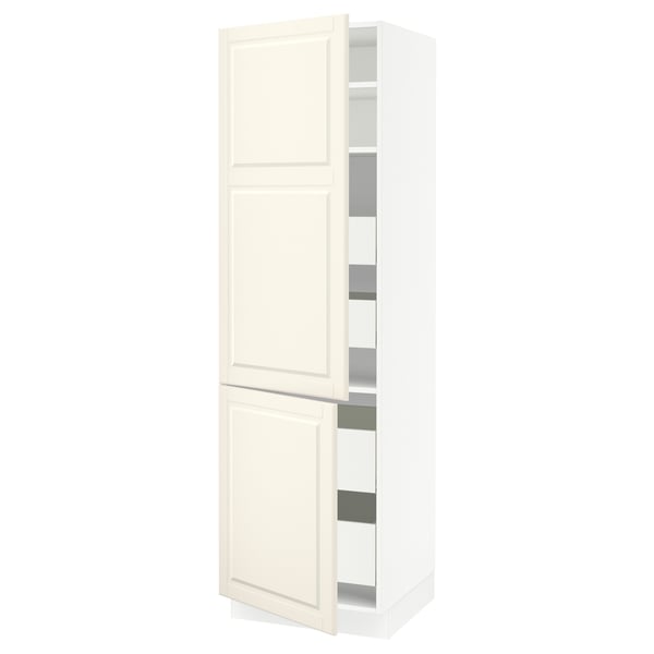 SEKTION / MAXIMERA Armoire haute+2portes/tabl/4tiroirs, blanc/Bodbyn blanc cassé, 24x24x80 "