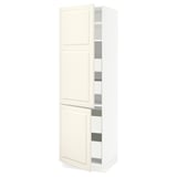 SEKTION / MAXIMERA Armoire haute+2portes/tabl/4tiroirs, blanc/Bodbyn blanc cassé, 24x24x80 "