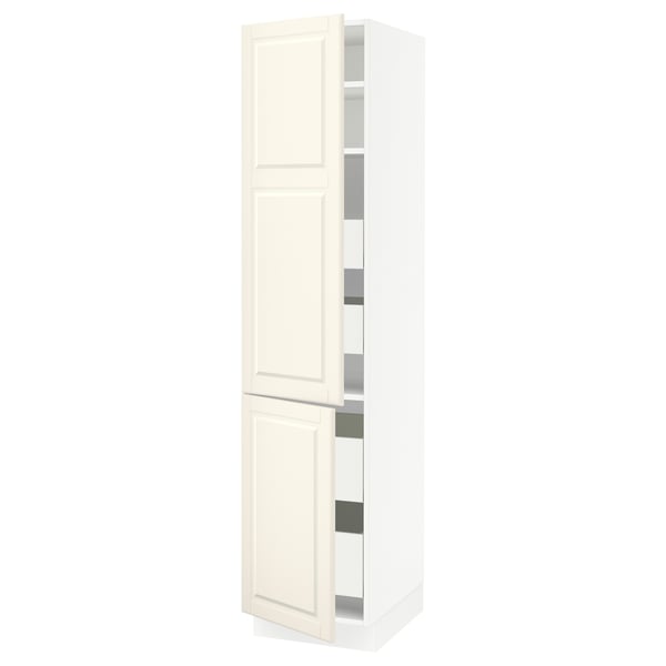 SEKTION / MAXIMERA Armoire haute+2portes/tabl/4tiroirs, blanc/Bodbyn blanc cassé, 18x24x80 "