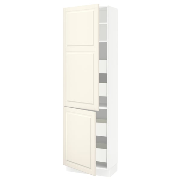 SEKTION / MAXIMERA Armoire haute+2portes/tabl/4tiroirs, blanc/Bodbyn blanc cassé, 24x15x80 "