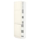 SEKTION / MAXIMERA Armoire haute+2portes/tabl/4tiroirs, blanc/Bodbyn blanc cassé, 24x15x80 "