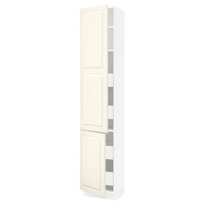 SEKTION / MAXIMERA Armoire haute+2portes/tabl/4tiroirs, blanc/Bodbyn blanc cassé, 18x15x90 "