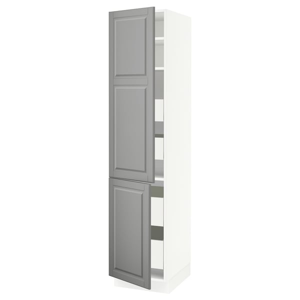 SEKTION / MAXIMERA Armoire haute+2portes/tabl/4tiroirs, blanc/Bodbyn gris, 18x24x80 "