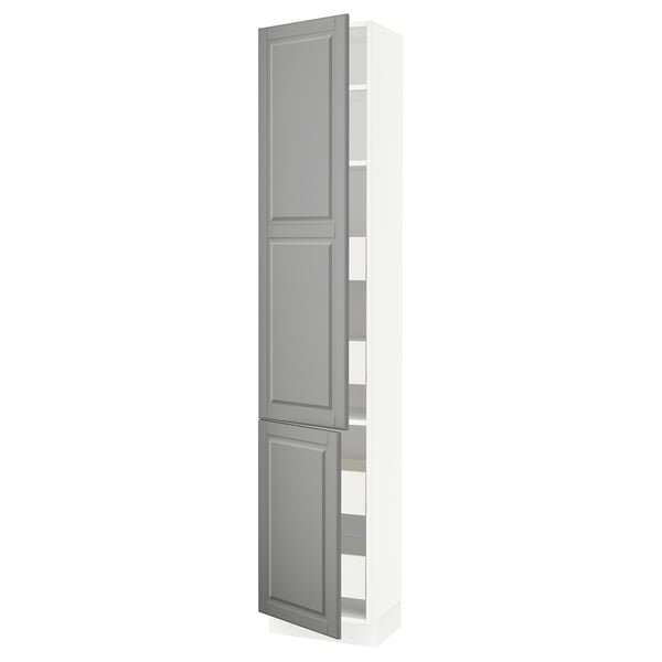 SEKTION / MAXIMERA Armoire haute+2portes/tabl/4tiroirs, blanc/Bodbyn gris, 18x15x90 "