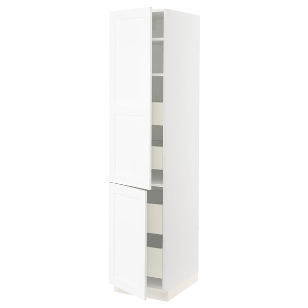 SEKTION / MAXIMERA Armoire haute+2portes/tabl/4tiroirs, blanc Enköping/blanc effet bois, 18x24x80 "