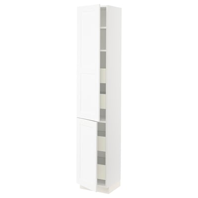 SEKTION / MAXIMERA Armoire haute+2portes/tabl/4tiroirs, blanc Enköping/blanc effet bois, 15x15x80 "