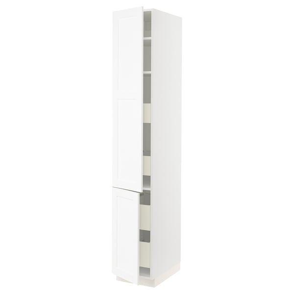 SEKTION / MAXIMERA Armoire haute+2portes/tabl/4tiroirs, blanc Enköping/blanc effet bois, 15x24x90 "