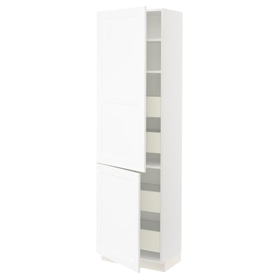 SEKTION / MAXIMERA Armoire haute+2portes/tabl/4tiroirs, blanc Enköping/blanc effet bois, 24x15x80 "