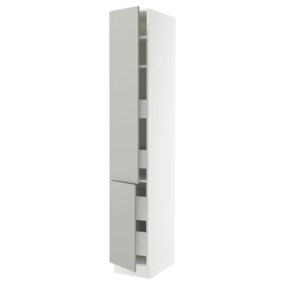 SEKTION / MAXIMERA Armoire haute+2portes/tabl/4tiroirs, blanc/Havstorp gris clair, 15x24x90 "