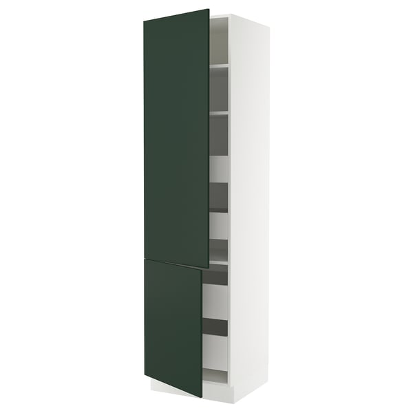 SEKTION / MAXIMERA Armoire haute+2portes/tabl/4tiroirs, blanc/Havstorp vert profond, 24x24x90 "