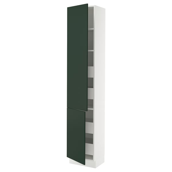 SEKTION / MAXIMERA Armoire haute+2portes/tabl/4tiroirs, blanc/Havstorp vert profond, 18x15x90 "