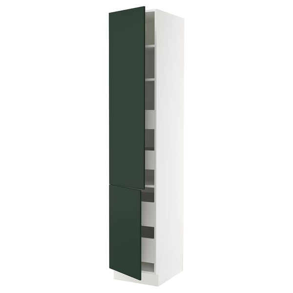 SEKTION / MAXIMERA Armoire haute+2portes/tabl/4tiroirs, blanc/Havstorp vert profond, 18x24x90 "