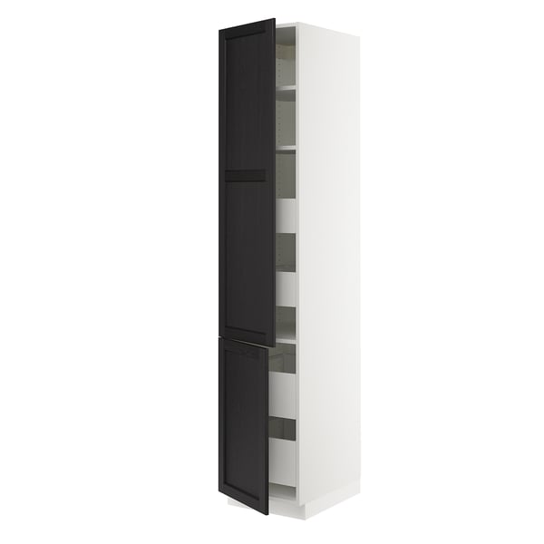 SEKTION / MAXIMERA Armoire haute+2portes/tabl/4tiroirs, blanc/Lerhyttan teinté noir, 18x24x90 "