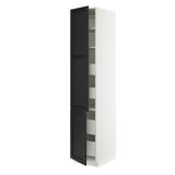 SEKTION / MAXIMERA Armoire haute+2portes/tabl/4tiroirs, blanc/Lerhyttan teinté noir, 18x24x90 "