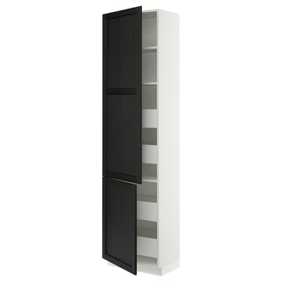 SEKTION / MAXIMERA Armoire haute+2portes/tabl/4tiroirs, blanc/Lerhyttan teinté noir, 24x15x90 "