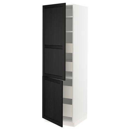 SEKTION / MAXIMERA Armoire haute+2portes/tabl/4tiroirs, blanc/Lerhyttan teinté noir, 24x24x80 "