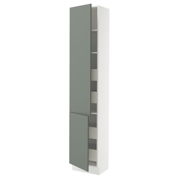 SEKTION / MAXIMERA Armoire haute+2portes/tabl/4tiroirs, blanc/Nickebo gris -vert mat, 18x15x90 "