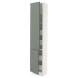 SEKTION / MAXIMERA Armoire haute+2portes/tabl/4tiroirs, blanc/Nickebo gris -vert mat, 18x15x90 "
