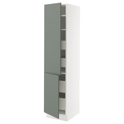 SEKTION / MAXIMERA Armoire haute+2portes/tabl/4tiroirs, blanc/Nickebo gris -vert mat, 18x24x80 "