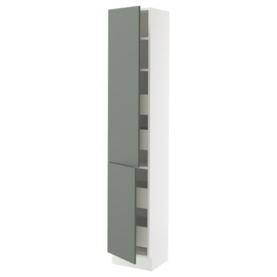 SEKTION / MAXIMERA Armoire haute+2portes/tabl/4tiroirs, blanc/Nickebo gris -vert mat, 15x15x80 "