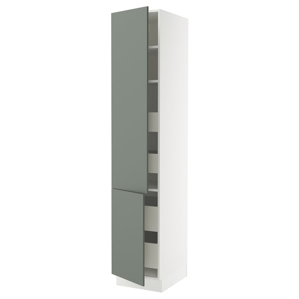 SEKTION / MAXIMERA Armoire haute+2portes/tabl/4tiroirs, blanc/Nickebo gris -vert mat, 18x24x90 "
