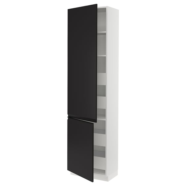 SEKTION / MAXIMERA Armoire haute+2portes/tabl/4tiroirs, blanc/Upplöv anthracite mat, 24x15x90 "