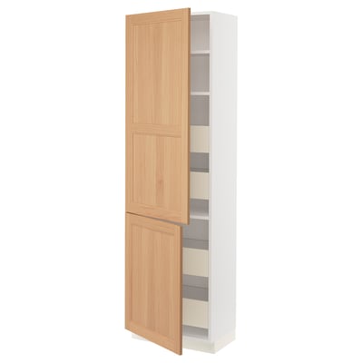 SEKTION / MAXIMERA Armoire haute+2portes/tabl/4tiroirs, blanc/Vedhamn chêne, 24x15x80 "