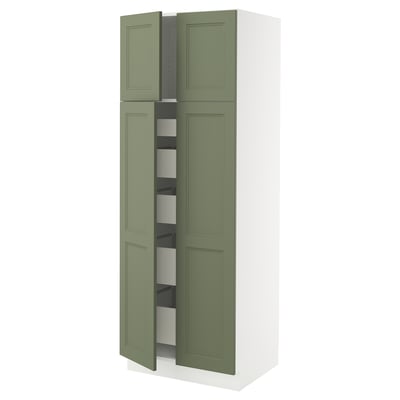 SEKTION / MAXIMERA Armoire haute 4 portes/5 tiroirs, blanc/Axstad gris-vert, 30x24x80 "
