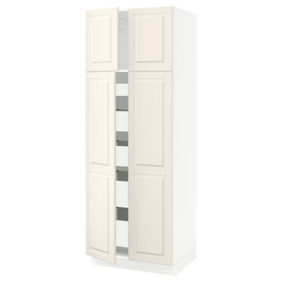 SEKTION / MAXIMERA Armoire haute 4 portes/5 tiroirs, blanc/Bodbyn blanc cassé, 30x24x80 "