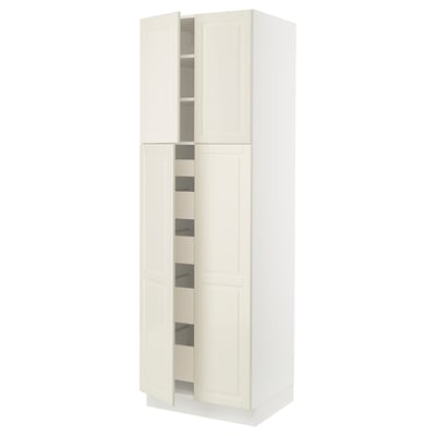 SEKTION / MAXIMERA Armoire haute 4 portes/5 tiroirs, blanc/Bodbyn blanc cassé, 30x24x90 "