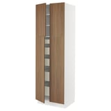 SEKTION / MAXIMERA Armoire haute 4 portes/5 tiroirs, blanc/Tistorp effet noyer foncé, 30x24x90 "