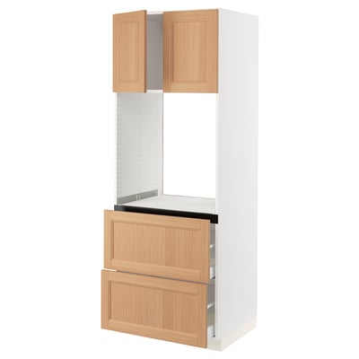 SEKTION / MAXIMERA Armoire haute four 2 tir/2 ptes, blanc/Vedhamn chêne, 30x24x80 "