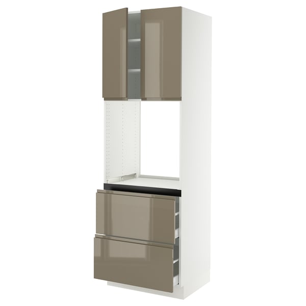 SEKTION / MAXIMERA Armoire haute four 2 tir/2 ptes, blanc/Voxtorp gris-brun foncé ultrabrillant, 30x24x90 "