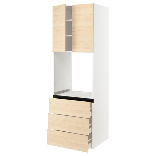 SEKTION / MAXIMERA Armoire haute four 3 tir/2 ptes, blanc/Askersund effet frêne clair, 30x24x90 "