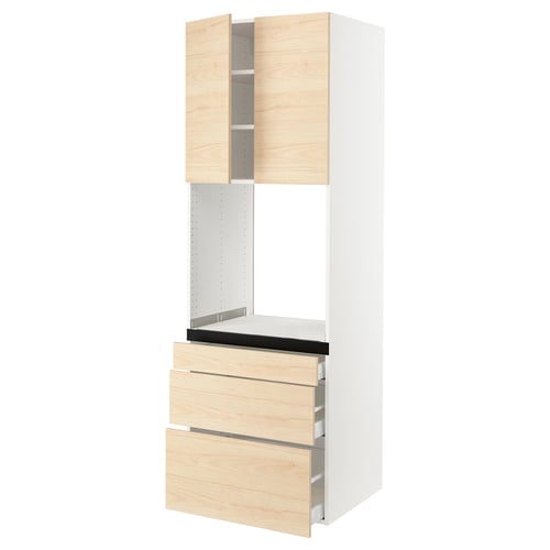 SEKTION / MAXIMERA Armoire haute four 3 tir/2 ptes, blanc/Askersund effet frêne clair, 30x24x90 "