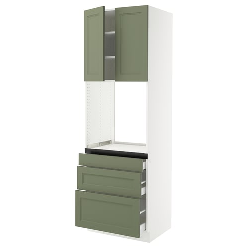 SEKTION / MAXIMERA Armoire haute four 3 tir/2 ptes, blanc/Axstad gris-vert, 30x24x90 "