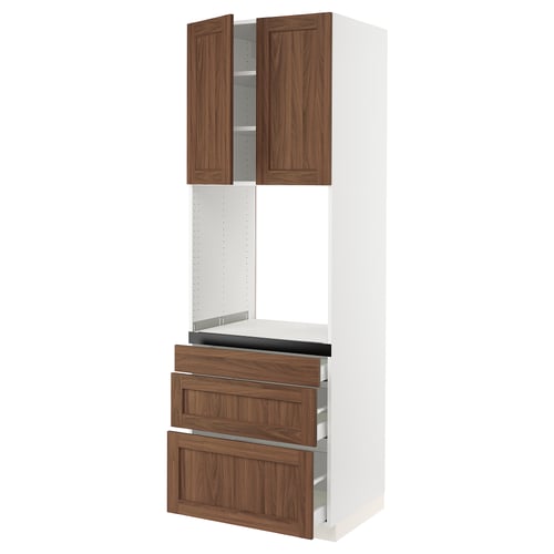 SEKTION / MAXIMERA Armoire haute four 3 tir/2 ptes, blanc Enköping/brun effet noyer, 30x24x90 "