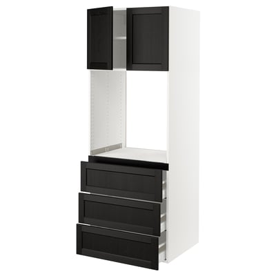 SEKTION / MAXIMERA Armoire haute four 3 tir/2 ptes, blanc/Lerhyttan teinté noir, 30x24x80 "