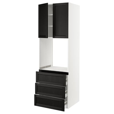 SEKTION / MAXIMERA Armoire haute four 3 tir/2 ptes, blanc/Lerhyttan teinté noir, 30x24x90 "