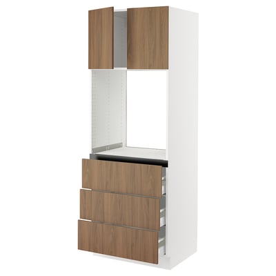 SEKTION / MAXIMERA Armoire haute four 3 tir/2 ptes, blanc/Tistorp effet noyer foncé, 30x24x80 "
