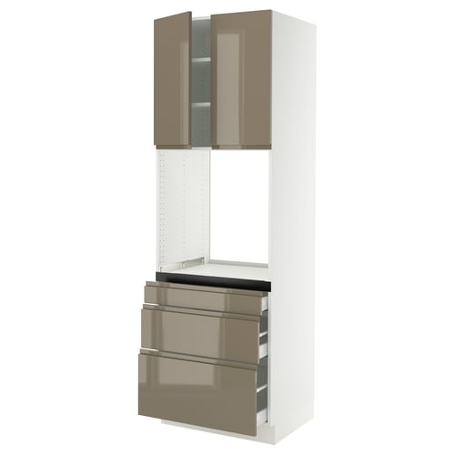 SEKTION / MAXIMERA Armoire haute four 3 tir/2 ptes, blanc/Voxtorp gris-brun foncé ultrabrillant, 30x24x90 "