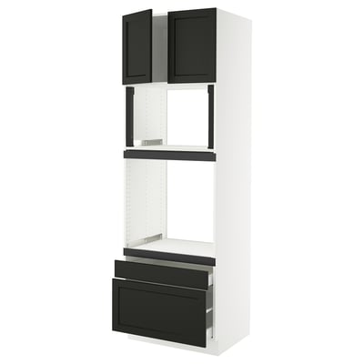 SEKTION / MAXIMERA Armoire haute four/m-o+2tir/2ptes, blanc/Lerhyttan teinté noir, 30x24x90 "